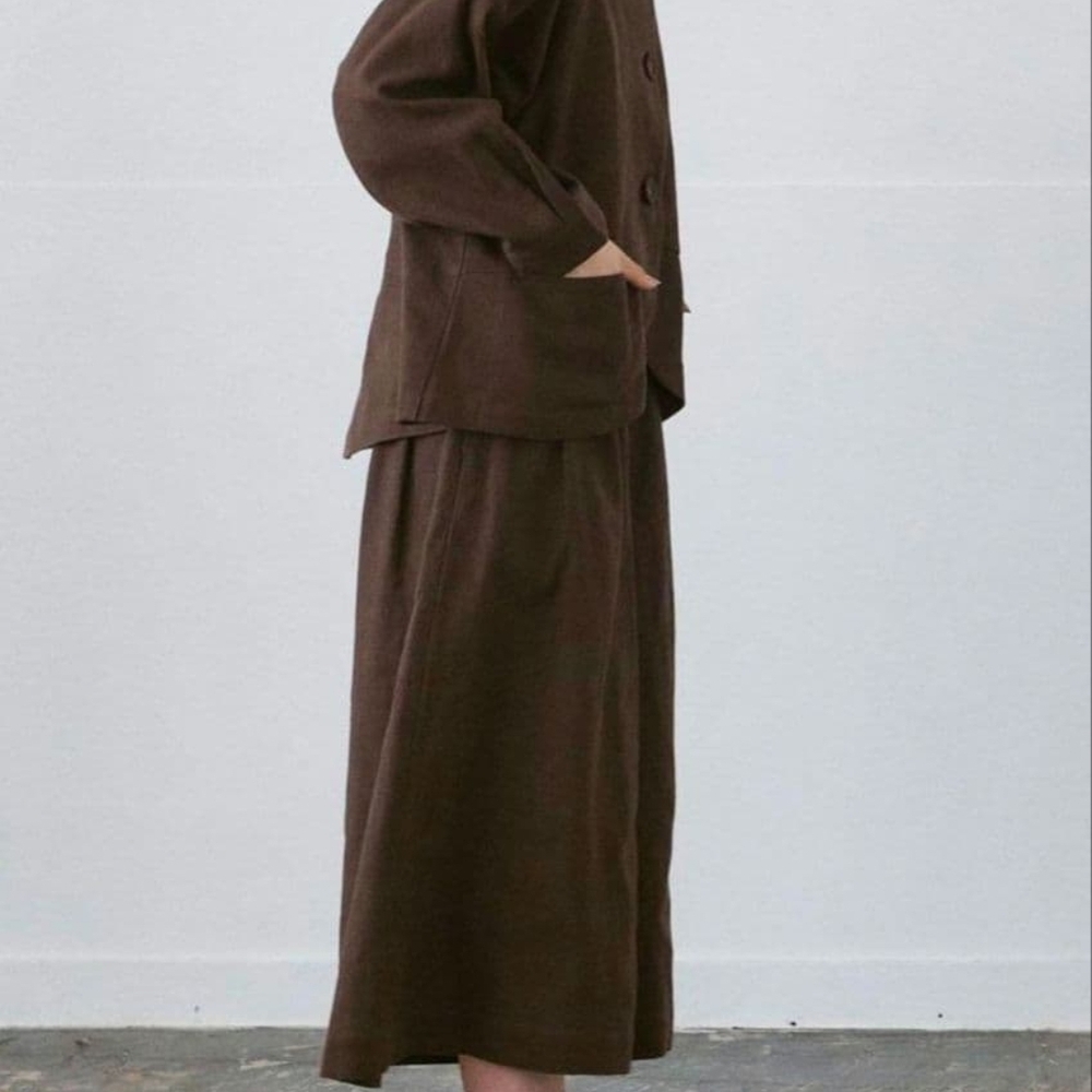 Brown Button-Up Jacket And Pants Set - image 2